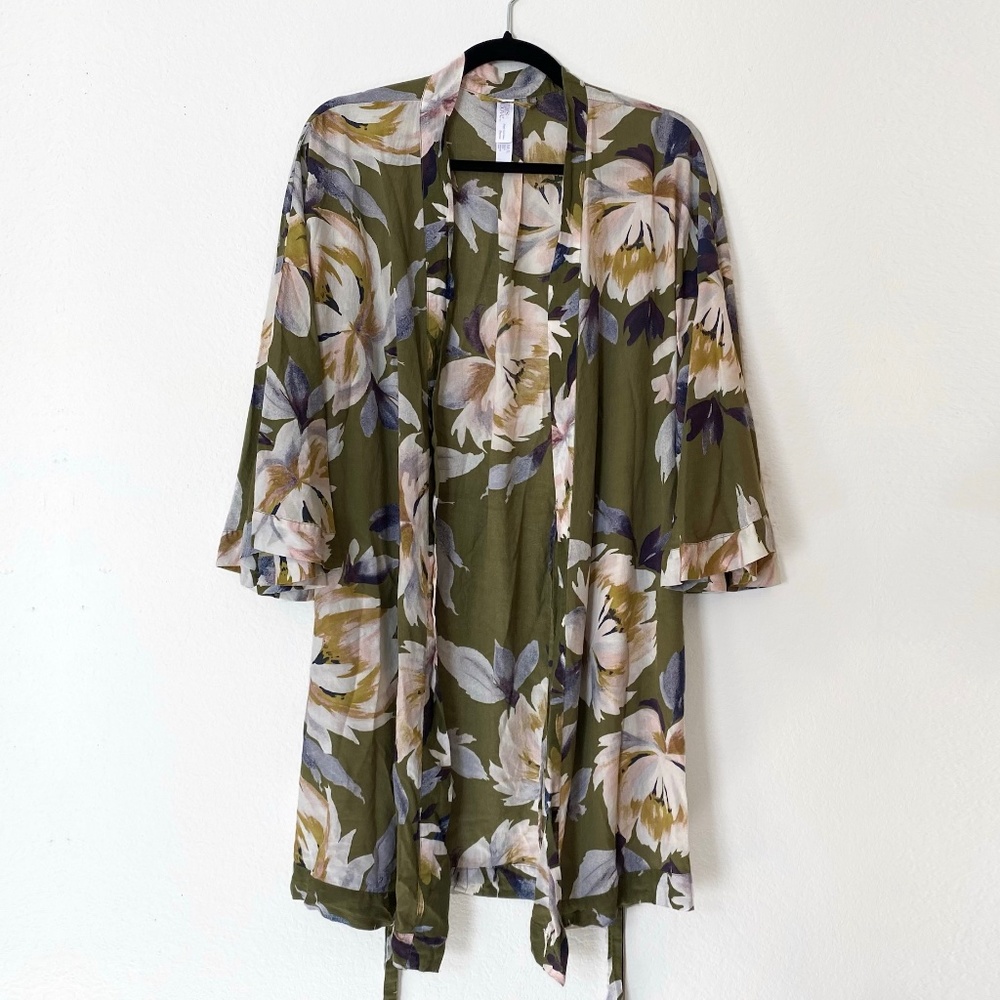 Olive Green Kimono Robe - Picture 4 of 12